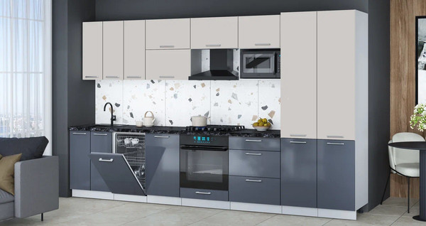 Изображение товара Кухонный гарнитур Интерлиния Мила Gloss 3.5-ПМ4 (асфальт глянец/кашемир/кастилло темный)