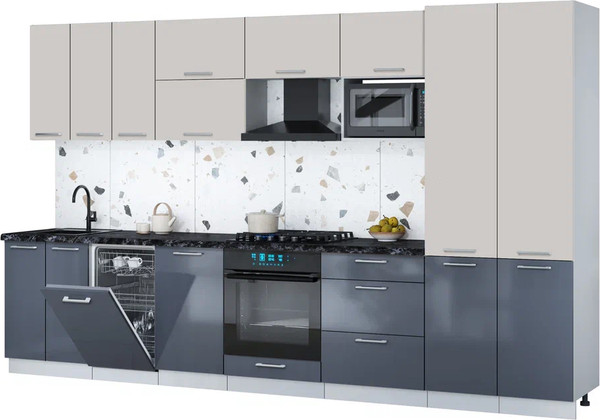Изображение товара Кухонный гарнитур Интерлиния Мила Gloss 3.5-ПМ4 (асфальт глянец/кашемир/кастилло темный)