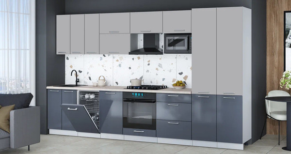 Изображение товара Кухонный гарнитур Интерлиния Мила Gloss 3.5-ПМ4 (асфальт глянец/грей/бискайская сосна)