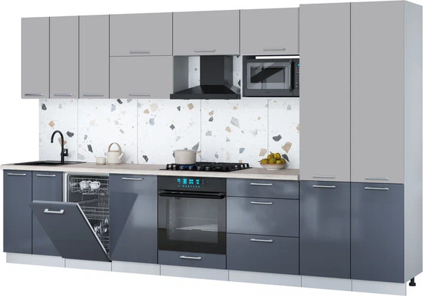 Изображение товара Кухонный гарнитур Интерлиния Мила Gloss 3.5-ПМ4 (асфальт глянец/грей/бискайская сосна)