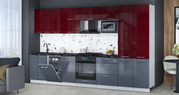 Изображение товара Кухонный гарнитур Интерлиния Мила Gloss 3.5-ПМ4 (асфальт глянец/бордовый глянец/кастилло темный)