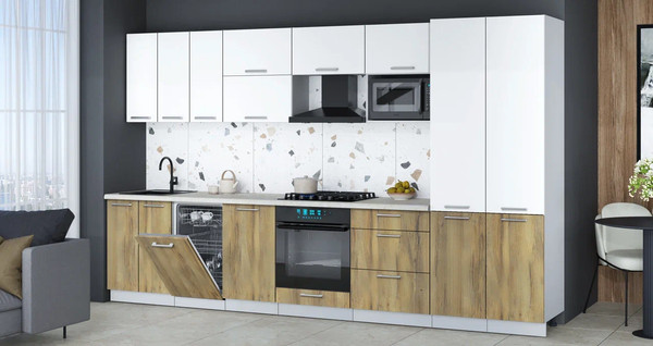 Изображение товара Кухонный гарнитур Интерлиния Мила Gloss 3.5-ПМ4 (дуб вотан/белый/опал светлый)