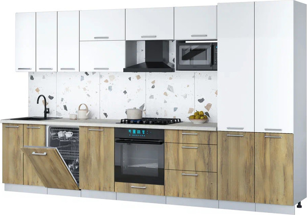 Изображение товара Кухонный гарнитур Интерлиния Мила Gloss 3.5-ПМ4 (дуб вотан/белый/опал светлый)
