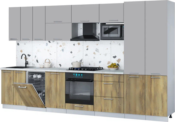 Изображение товара Кухонный гарнитур Интерлиния Мила Gloss 3.5-ПМ4 (дуб вотан/грей/серый каспий)