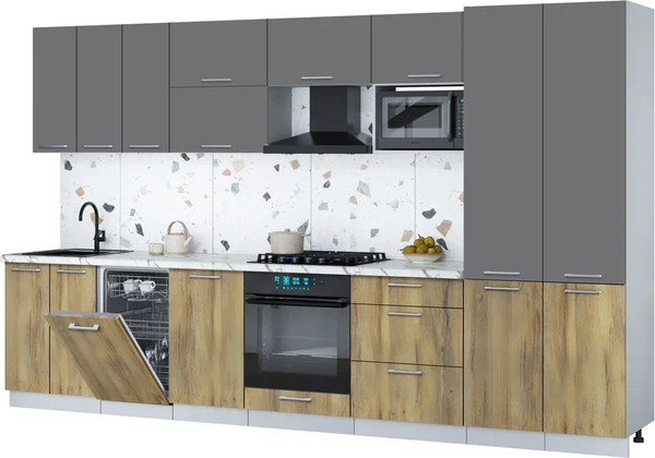 Изображение товара Кухонный гарнитур Интерлиния Мила Gloss 3.5-ПМ4 (дуб вотан/серый/белый гранит)