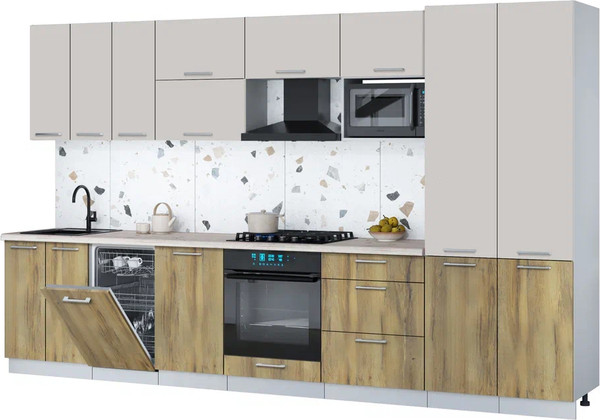 Изображение товара Кухонный гарнитур Интерлиния Мила Gloss 3.5-ПМ4 (дуб вотан/кашемир/бискайская сосна)
