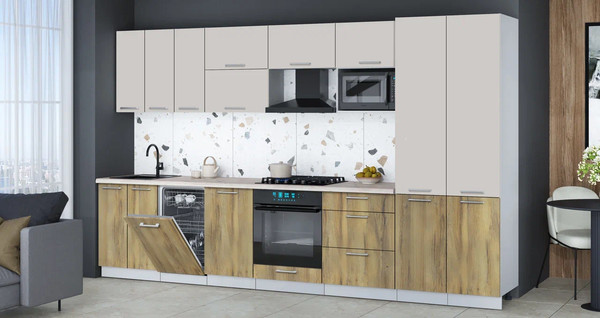 Изображение товара Кухонный гарнитур Интерлиния Мила Gloss 3.5-ПМ4 (дуб вотан/кашемир/бискайская сосна)