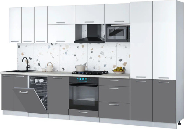 Изображение товара Кухонный гарнитур Интерлиния Мила Gloss 3.5-ПМ4 (серый/белый/опал светлый)