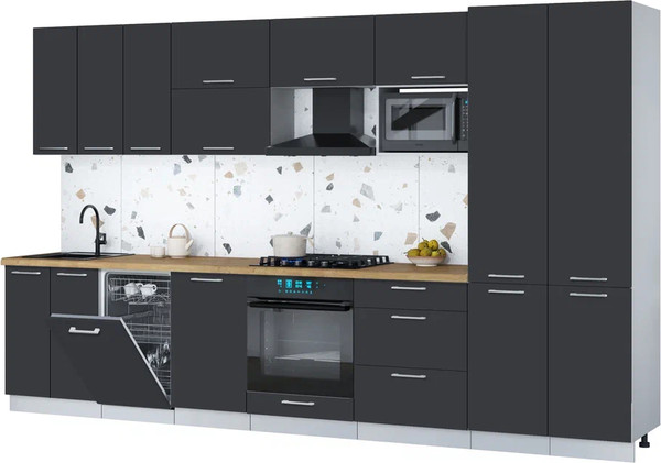 Изображение товара Кухонный гарнитур Интерлиния Мила Gloss 3.5-ПМ4 (пепел/пепел/дуб бунратти)