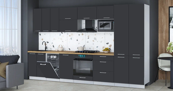 Изображение товара Кухонный гарнитур Интерлиния Мила Gloss 3.5-ПМ4 (пепел/пепел/дуб бунратти)