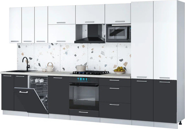 Изображение товара Кухонный гарнитур Интерлиния Мила Gloss 3.5-ПМ4 (пепел/белый/опал светлый)