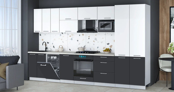 Изображение товара Кухонный гарнитур Интерлиния Мила Gloss 3.5-ПМ4 (пепел/белый/опал светлый)