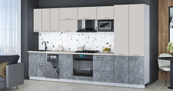 Изображение товара Кухонный гарнитур Интерлиния Мила Gloss 3.5-ПМ4 (керамика/кашемир/травертин серый)