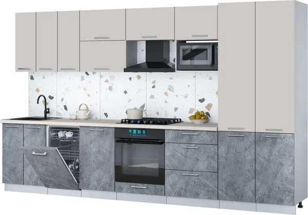 Изображение товара Кухонный гарнитур Интерлиния Мила Gloss 3.5-ПМ4 (керамика/кашемир/травертин серый)