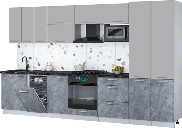 Изображение товара Кухонный гарнитур Интерлиния Мила Gloss 3.5-ПМ4 (керамика/грей/кастилло темный)