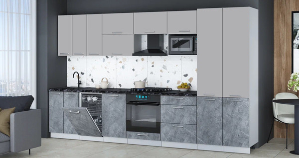 Изображение товара Кухонный гарнитур Интерлиния Мила Gloss 3.5-ПМ4 (керамика/грей/кастилло темный)