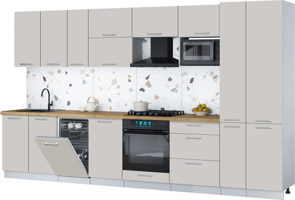 Изображение товара Кухонный гарнитур Интерлиния Мила Gloss 3.6-ПМ4 (кашемир/кашемир/дуб бунратти)