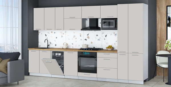 Изображение товара Кухонный гарнитур Интерлиния Мила Gloss 3.6-ПМ4 (кашемир/кашемир/дуб бунратти)