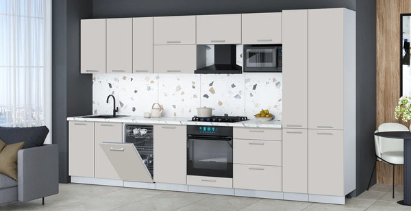 Изображение товара Кухонный гарнитур Интерлиния Мила Gloss 3.6-ПМ4 (кашемир/кашемир/белый гранит)