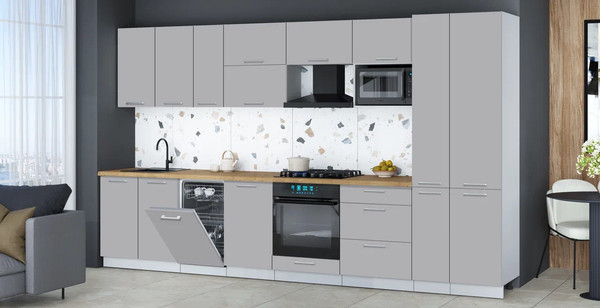 Изображение товара Кухонный гарнитур Интерлиния Мила Gloss 3.6-ПМ4 (грей/грей/дуб бунратти)