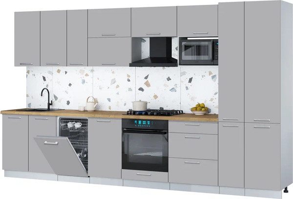 Изображение товара Кухонный гарнитур Интерлиния Мила Gloss 3.6-ПМ4 (грей/грей/дуб бунратти)