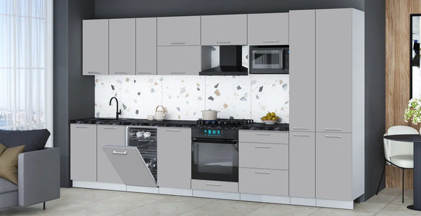 Изображение товара Кухонный гарнитур Интерлиния Мила Gloss 3.6-ПМ4 (грей/грей/кастилло темный)