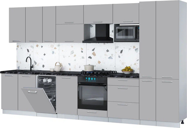 Изображение товара Кухонный гарнитур Интерлиния Мила Gloss 3.6-ПМ4 (грей/грей/кастилло темный)
