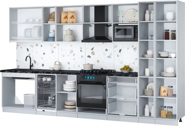 Изображение товара Кухонный гарнитур Интерлиния Мила Gloss 3.6-ПМ4 (шоколад глянец/ваниль глянец/травертин серый)