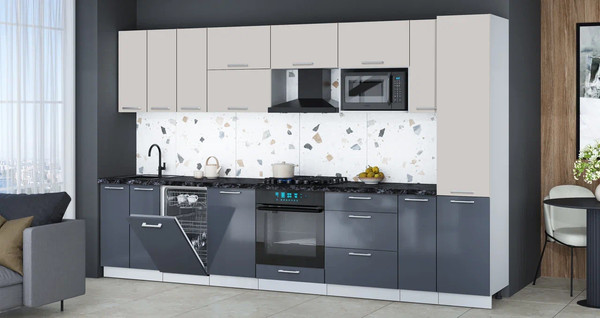 Изображение товара Кухонный гарнитур Интерлиния Мила Gloss 3.4-ПМ4 (асфальт глянец/кашемир/кастилло темный)