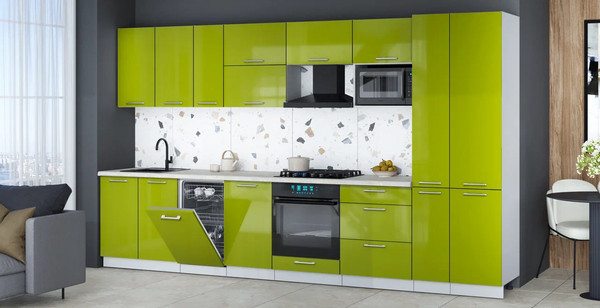 Изображение товара Кухонный гарнитур Интерлиния Мила Gloss 3.6-ПМ4 (яблоко глянец/яблоко глянец/опал светлый)