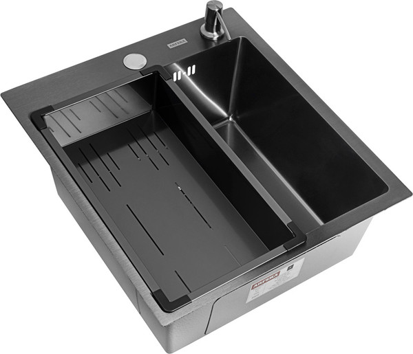 Изображение товара Мойка кухонная Arfeka ECO AR 45x50+CL AR G+DS AR (черный, с дозатором и коландером)