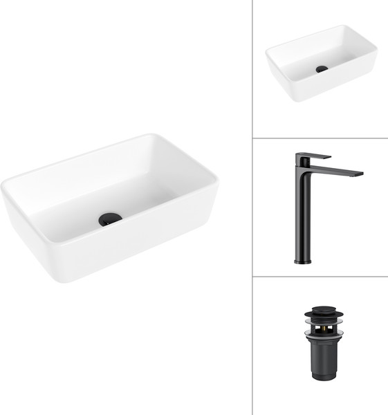 Изображение товара Умывальник со смесителем Lauter 21674A + Reef 21CK8678BS с донным клапаном 21190B (черный матовый)