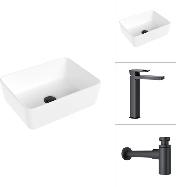 Изображение товара Умывальник со смесителем Lauter 21674B + Cascade 21СК0655BS с сифоном 21635B (черный матовый)