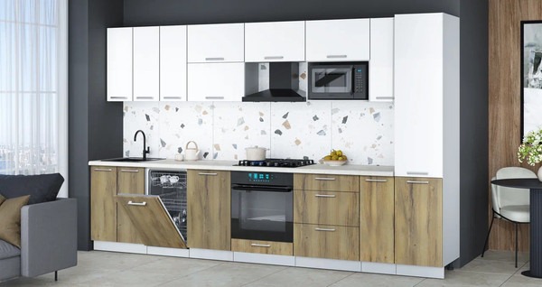 Изображение товара Кухонный гарнитур Интерлиния Мила Gloss 3.4-ПМ4 (дуб вотан/белый/опал светлый)