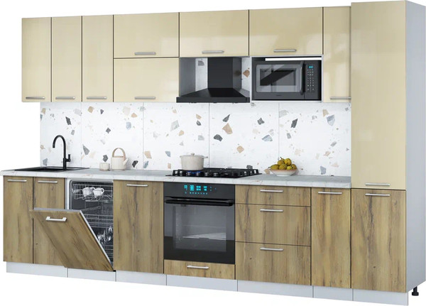 Изображение товара Кухонный гарнитур Интерлиния Мила Gloss 3.4-ПМ4 (дуб вотан/ваниль глянец/серый каспий)