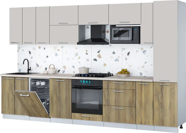 Изображение товара Кухонный гарнитур Интерлиния Мила Gloss 3.4-ПМ4 (дуб вотан/кашемир/бискайская сосна)