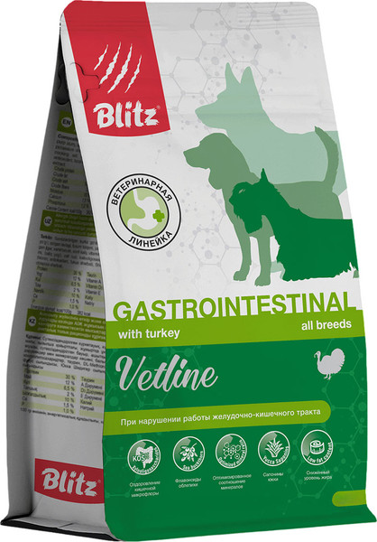Изображение товара Сухой ветеринарный корм для собак Blitz Pets Vetline Gastrointestinal с индейкой / 4301В (1.5кг)