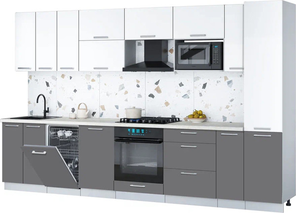 Изображение товара Кухонный гарнитур Интерлиния Мила Gloss 3.4-ПМ4 (серый/белый/опал светлый)