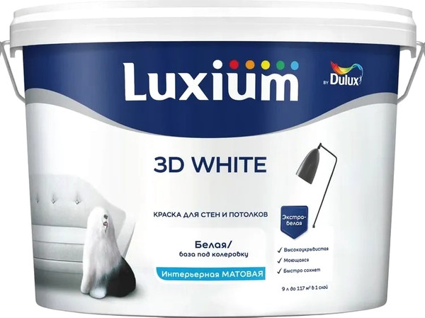 Изображение товара Краска Dulux Luxium 3D White BW (9л, матовый)