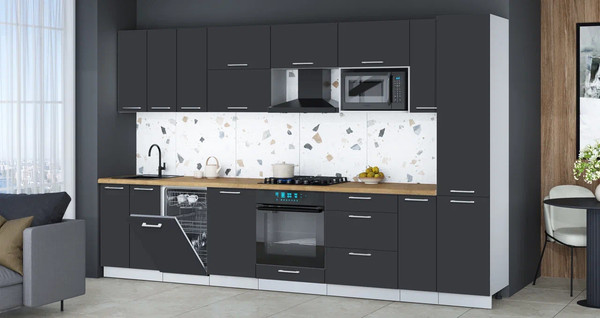 Изображение товара Кухонный гарнитур Интерлиния Мила Gloss 3.4-ПМ4 (пепел/пепел/дуб бунратти)