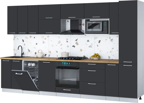 Изображение товара Кухонный гарнитур Интерлиния Мила Gloss 3.4-ПМ4 (пепел/пепел/дуб бунратти)