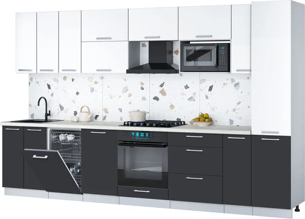Изображение товара Кухонный гарнитур Интерлиния Мила Gloss 3.4-ПМ4 (пепел/белый/опал светлый)