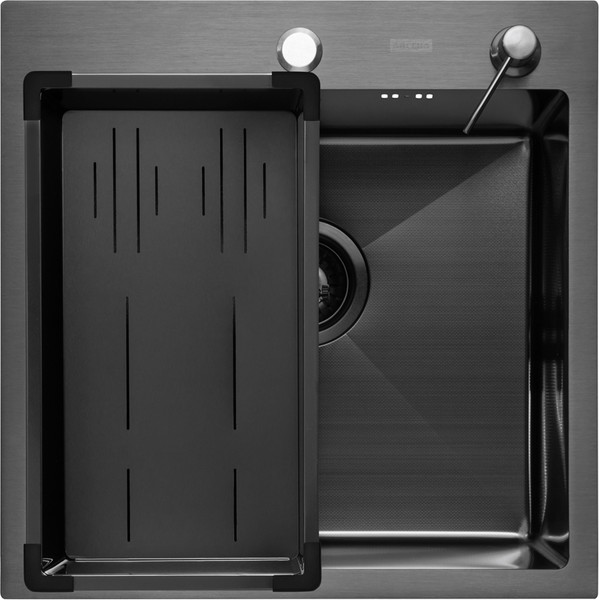 Изображение товара Мойка кухонная Arfeka ECO AR 50x50+CL AR G+DS AR Millet (черный, с дозатором и коландером)