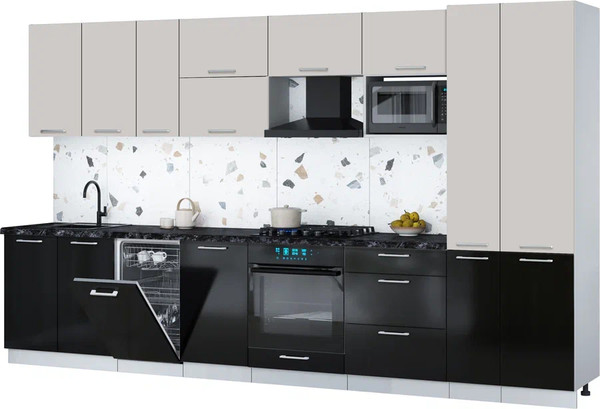 Изображение товара Кухонный гарнитур Интерлиния Мила Gloss 3.6-ПМ4 (черный глянец/кашемир/кастилло темный)