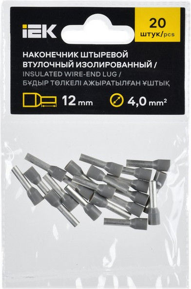 Изображение товара Набор наконечников-гильз для кабеля IEK UGN11-004-012-020 (20шт, серый)