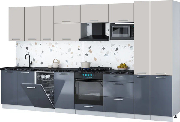 Изображение товара Кухонный гарнитур Интерлиния Мила Gloss 3.6-ПМ4 (асфальт глянец/кашемир/кастилло темный)