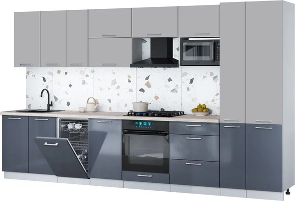 Изображение товара Кухонный гарнитур Интерлиния Мила Gloss 3.6-ПМ4 (асфальт глянец/грей/бискайская сосна)