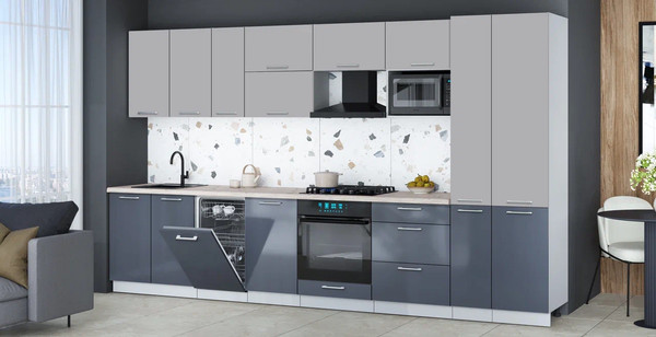 Изображение товара Кухонный гарнитур Интерлиния Мила Gloss 3.6-ПМ4 (асфальт глянец/грей/бискайская сосна)