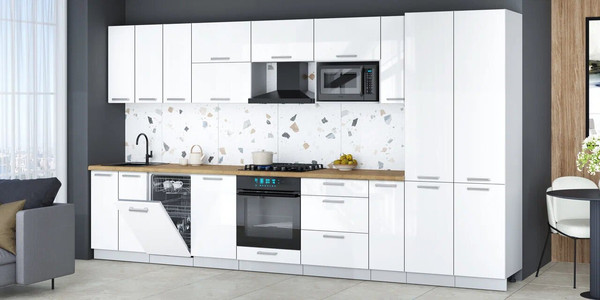 Изображение товара Кухонный гарнитур Интерлиния Мила Gloss 3.8-ПМ4 (белый/белый/дуб бунратти)