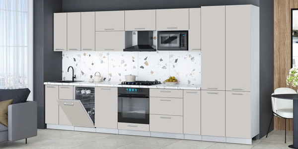 Изображение товара Кухонный гарнитур Интерлиния Мила Gloss 3.8-ПМ4 (кашемир/кашемир/белый гранит)